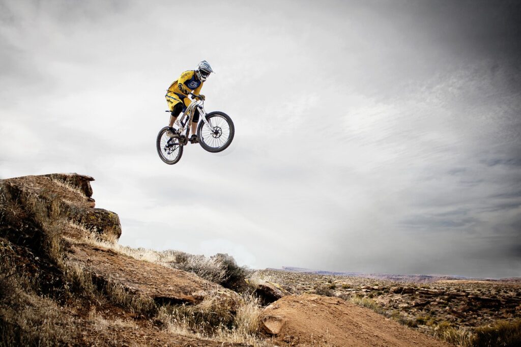 mountain biking, sports, leaping